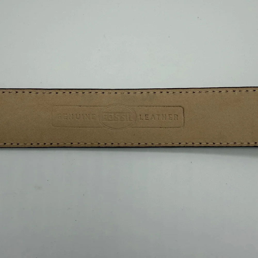 Fossil Brown Croco Embossed Leather Western Belt Silver Ornate Buckle Large